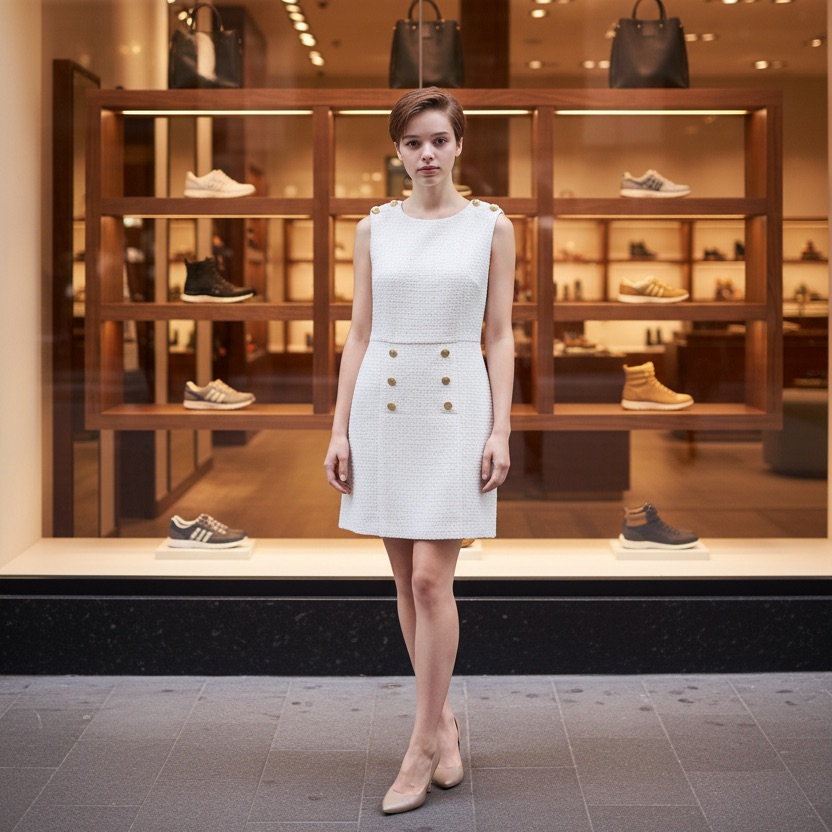 Donna Karan White Midi Dress With Gold Accents